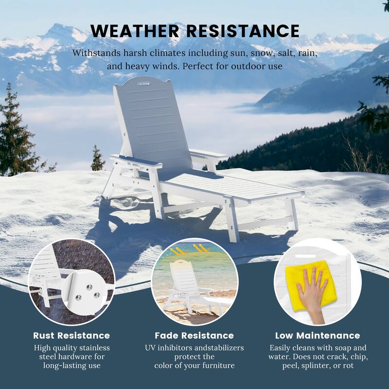 Brighton Outdoor 2-Piece Poly Reclining Chaise Set with Wheels & Cup Holder