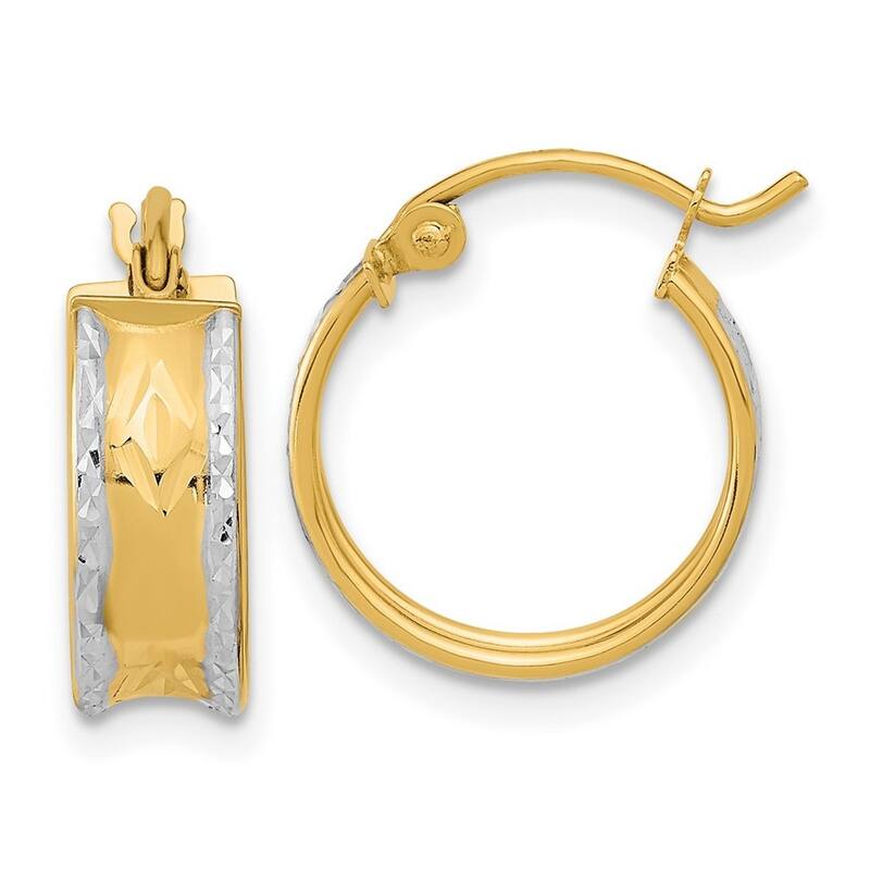 Curata 14k and White Rhodium Polished and Sparkle-Cut Hoop Earrings (15mm)