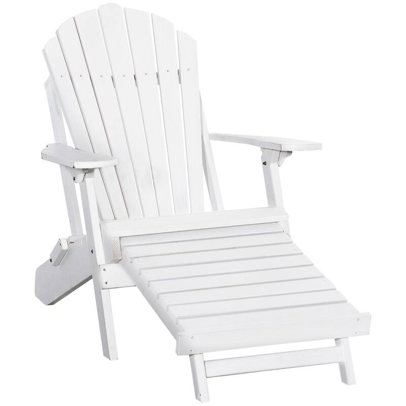 Outsunny Folding Adirondack Chair with Pull Out Ottoman, Outdoor Fir Wood Fire Pit Chair with Footrest, Porch Fanback Lounge