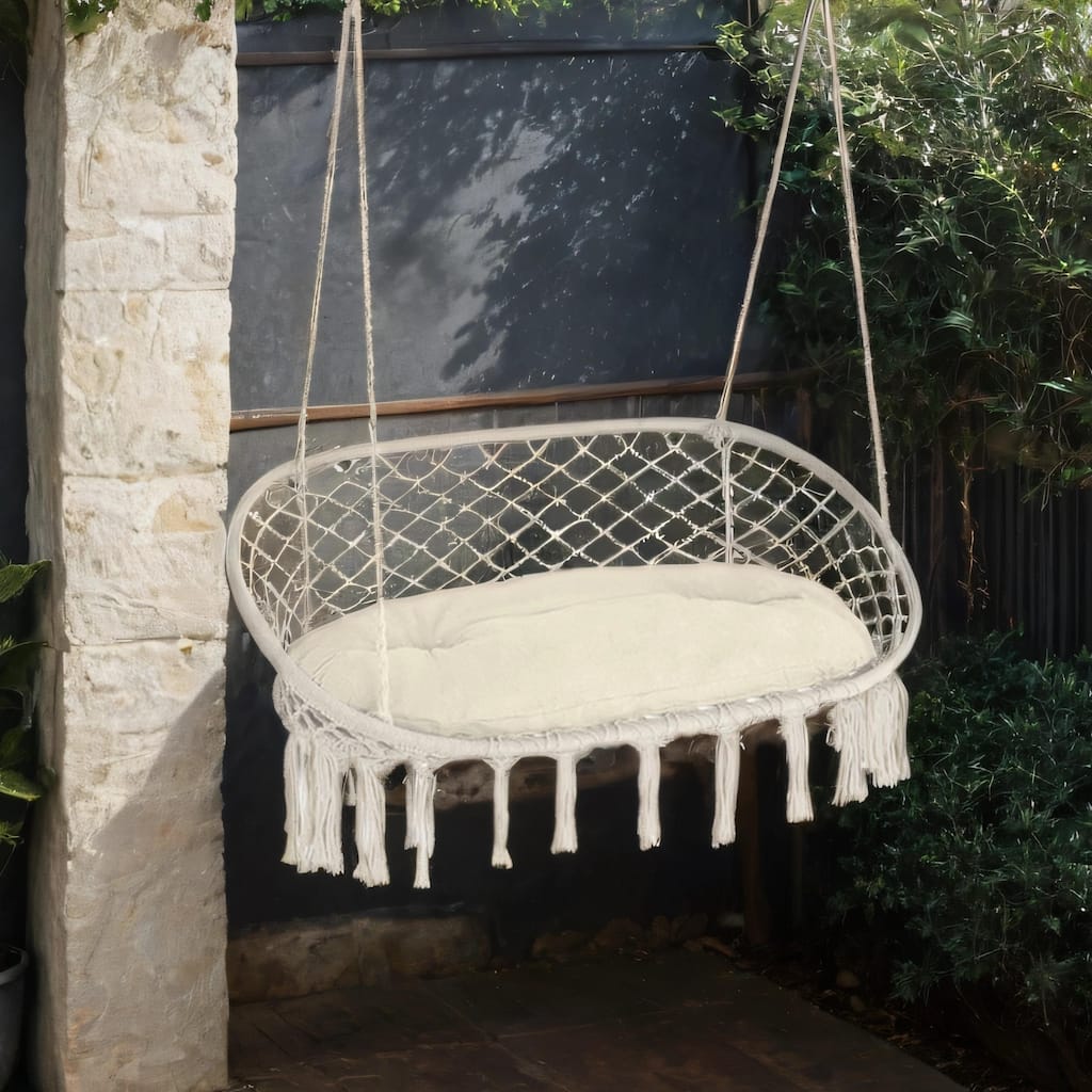 Patio Hanging Cotton Hammock Swing with Soft Cushion and Steel Metal