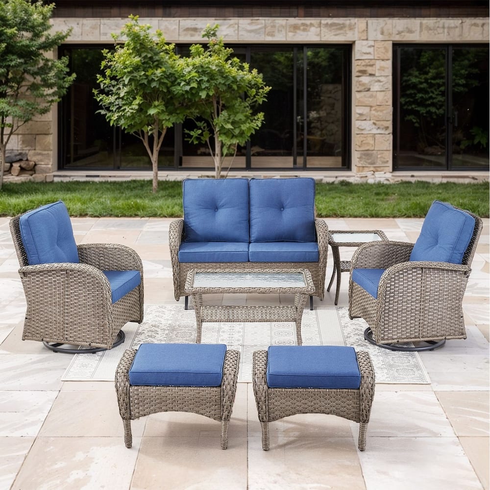 Gymojoy 7-Piece Outdoor Wicker Patio Furniture with Loveseat Glider, Rattan Coversation Set with Water Resistant Cushions