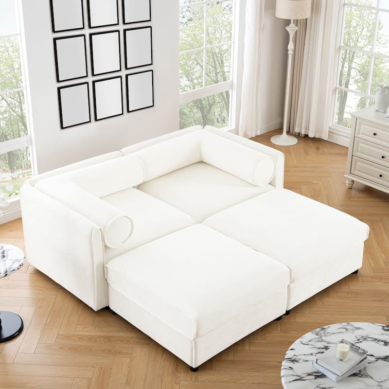 Modern 2-Seater Loveseat Sofa with 2 Ottoman