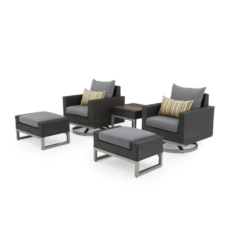 Milo Espresso 5 Piece Sunbrella Outdoor Patio Motion Club Set