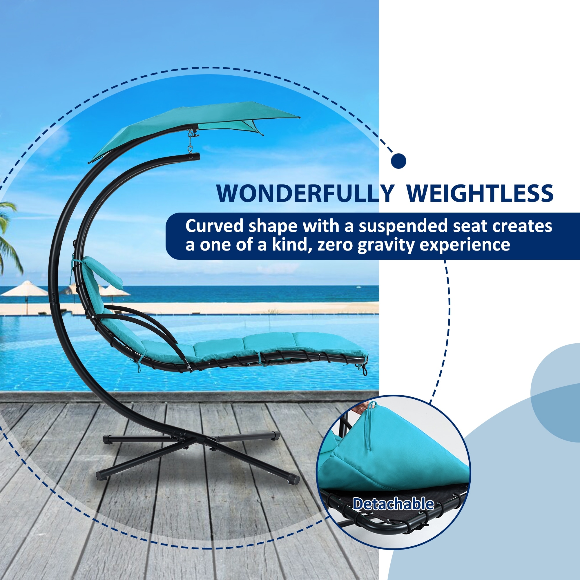 Hanging Chaise Lounger with Removable Canopy and Built in Pillow Hammock Chair with Stand for Patio and Poolside Relaxation Bed Bath Beyond 40788820