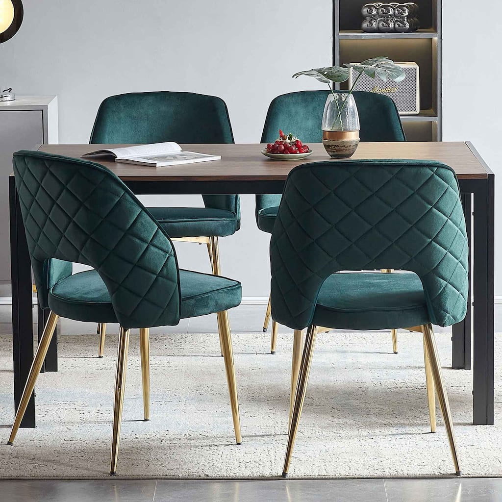 Velvet Dining Chairs with Metal Legs and Hollow Back Upholstered Dining Chairs Set of 4