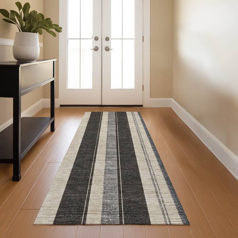 Premium Washable Super Soft Modern Stripe Mayfield Rug - Black - 2'3" x 7'6"