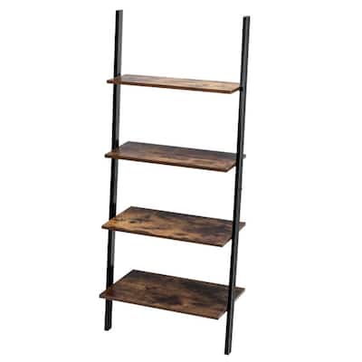 Multipurpose 4-Tier Industrial Leaning Wall Bookcase with Metal Frame - 25'' x 14'' x 60'' (L x W x H)