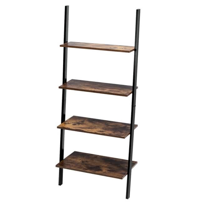 Multipurpose 4-Tier Industrial Leaning Wall Bookcase with Metal Frame - 25'' x 14'' x 60'' (L x W x H)