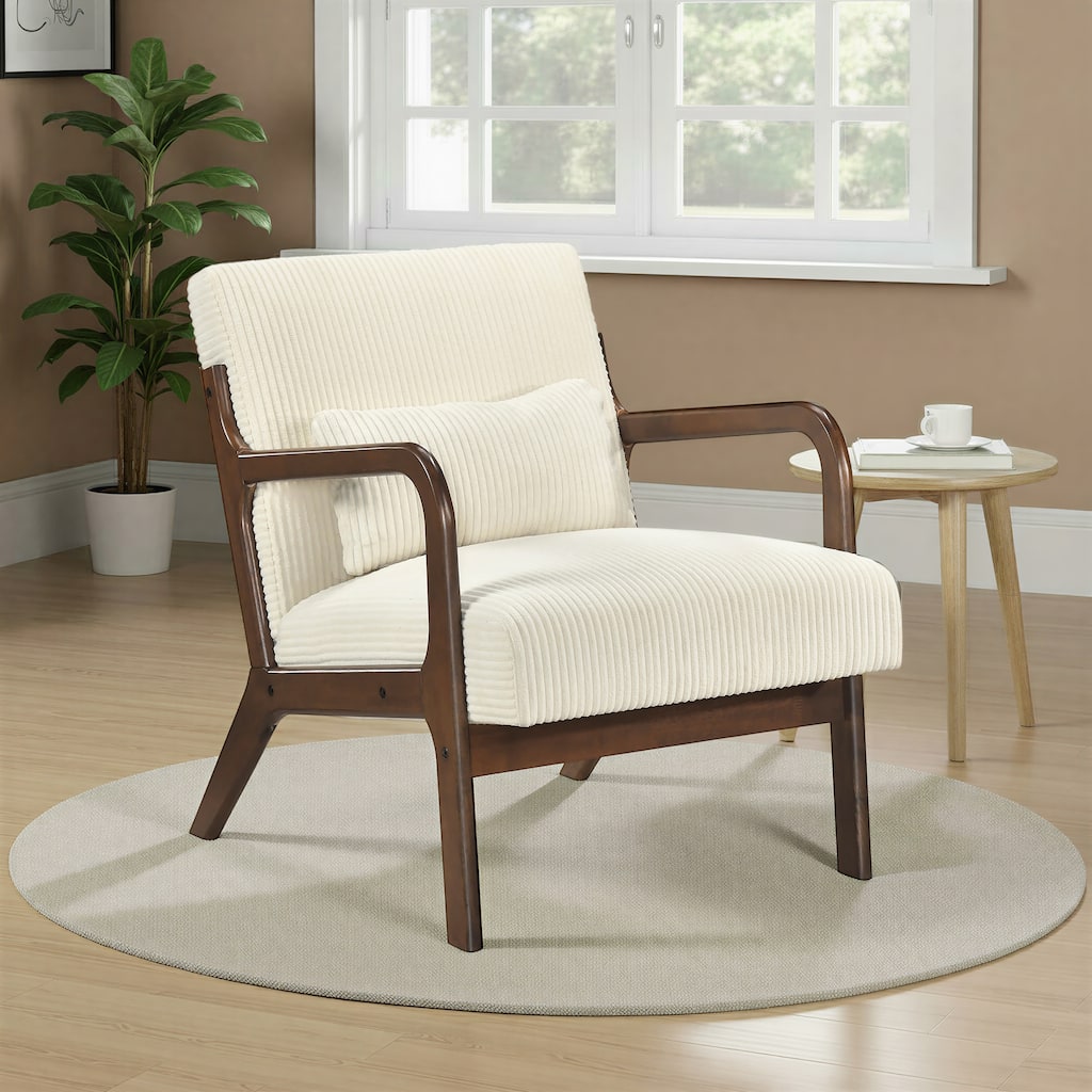 Zenith 23" Corduroy Accent Chair with Wood Frame & Matching Pillow