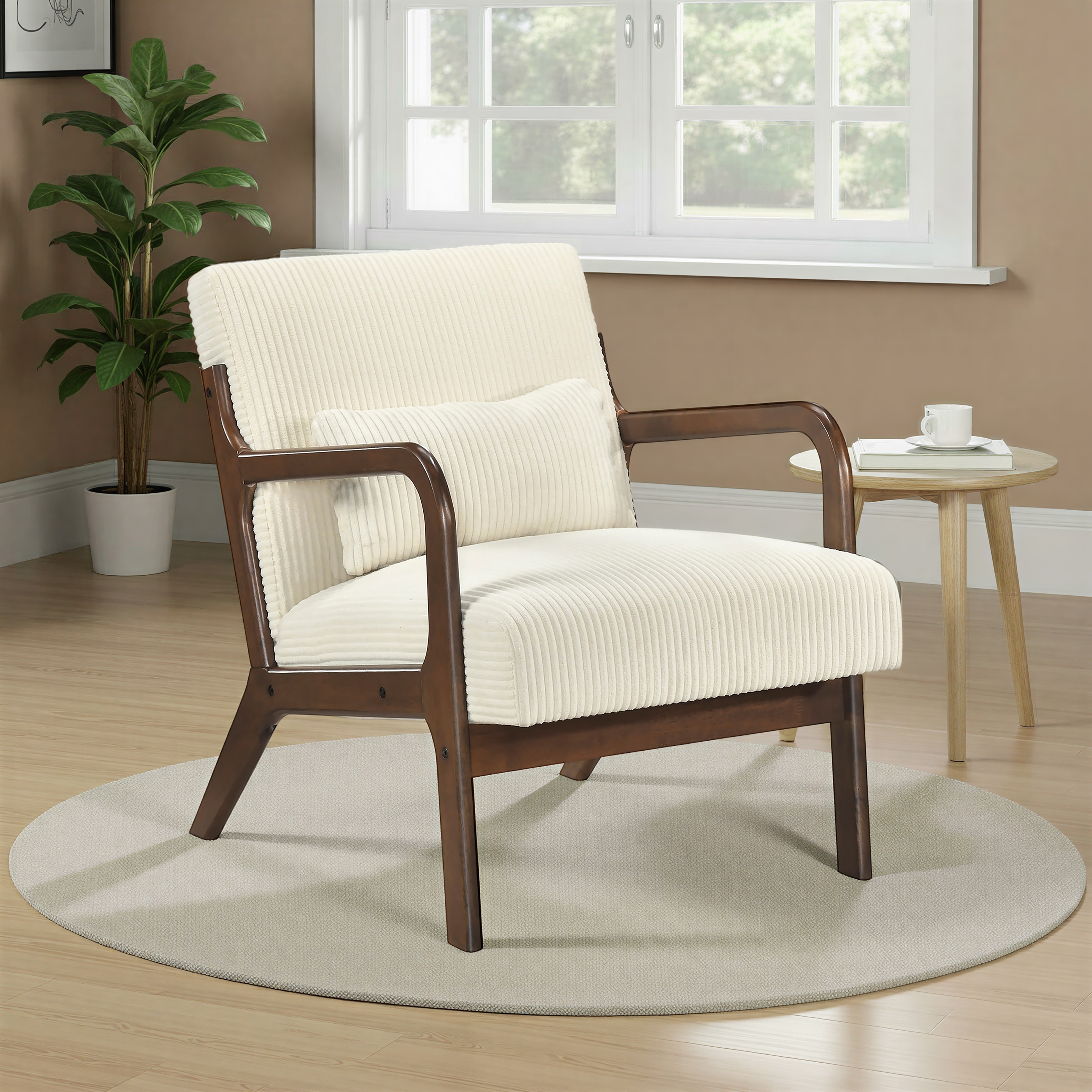 Zenith 23" Corduroy Accent Chair with Wood Frame & Matching Pillow