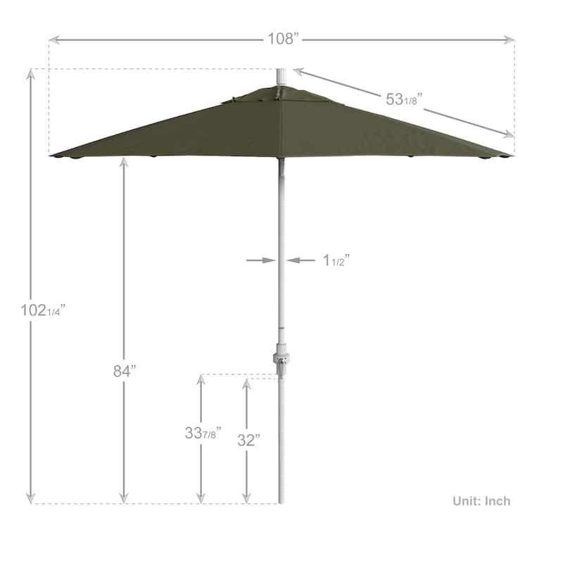 California Umbrella 9' Rd.Crank Lift, Collar Tilt, Aluminum Pole, /Fiberglass Rib Patio Umbrella, White Finish, Olefin Fabric