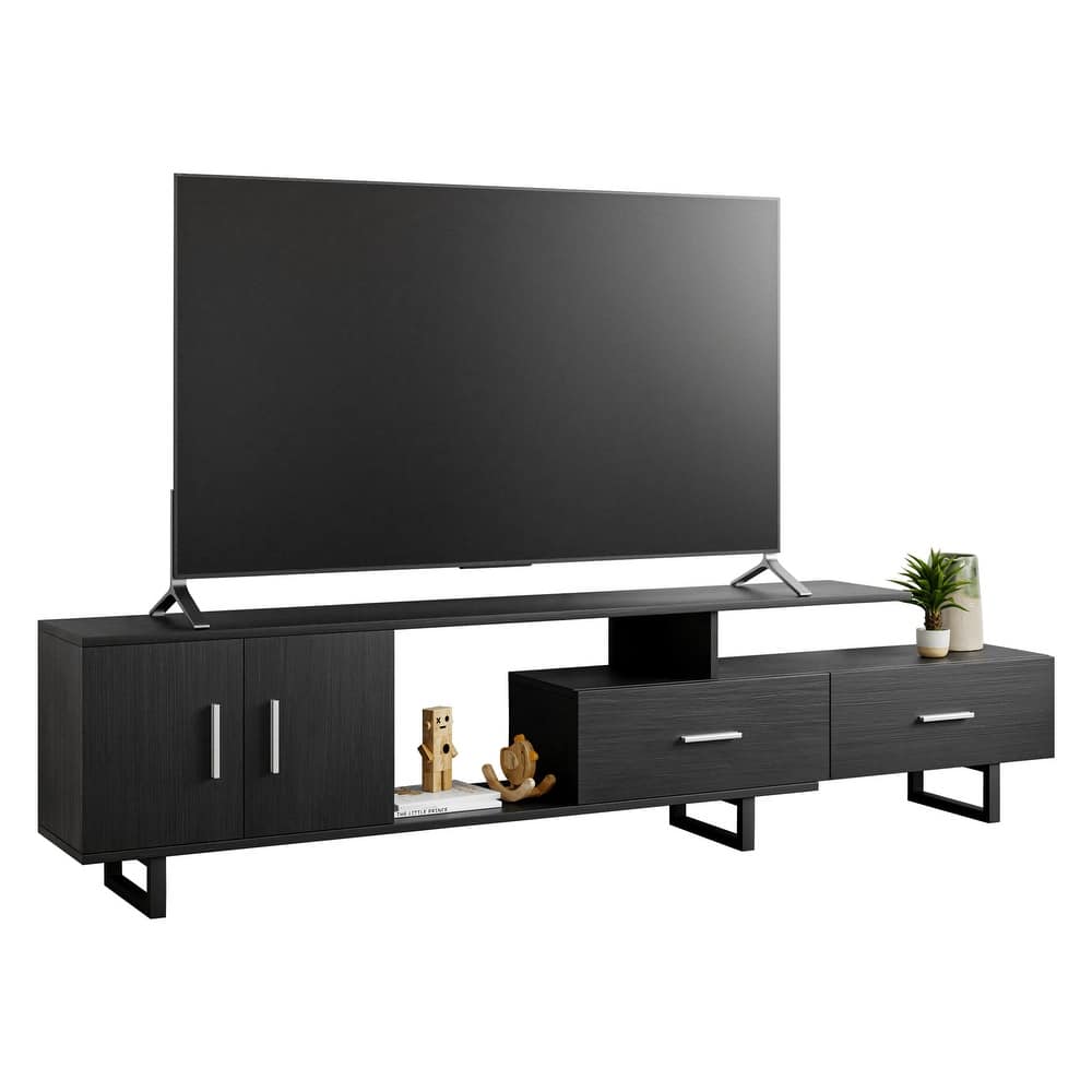 Avery 55 Inch Modern TV Stand with Steel Base, 2 Drawers, and Open Shelves - Entertainment Console for Living Room or Bedroom