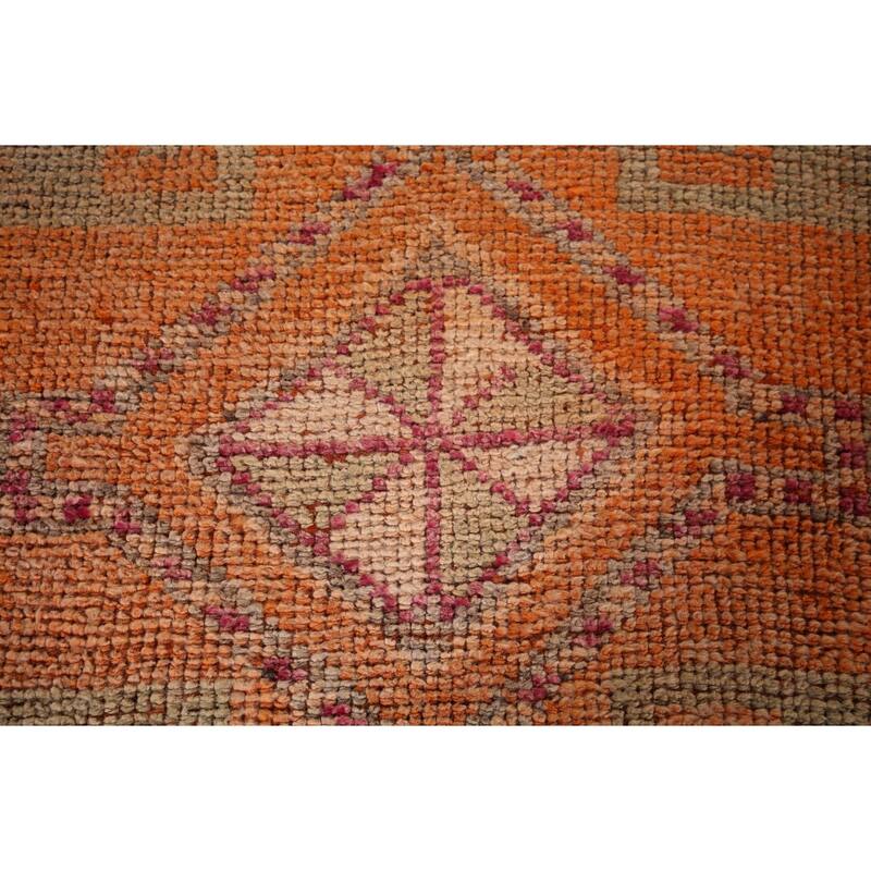 Orange Oushak Turkish Vintage Runner Rug Handmade Wool Carpet - 3'1"x 10'11"