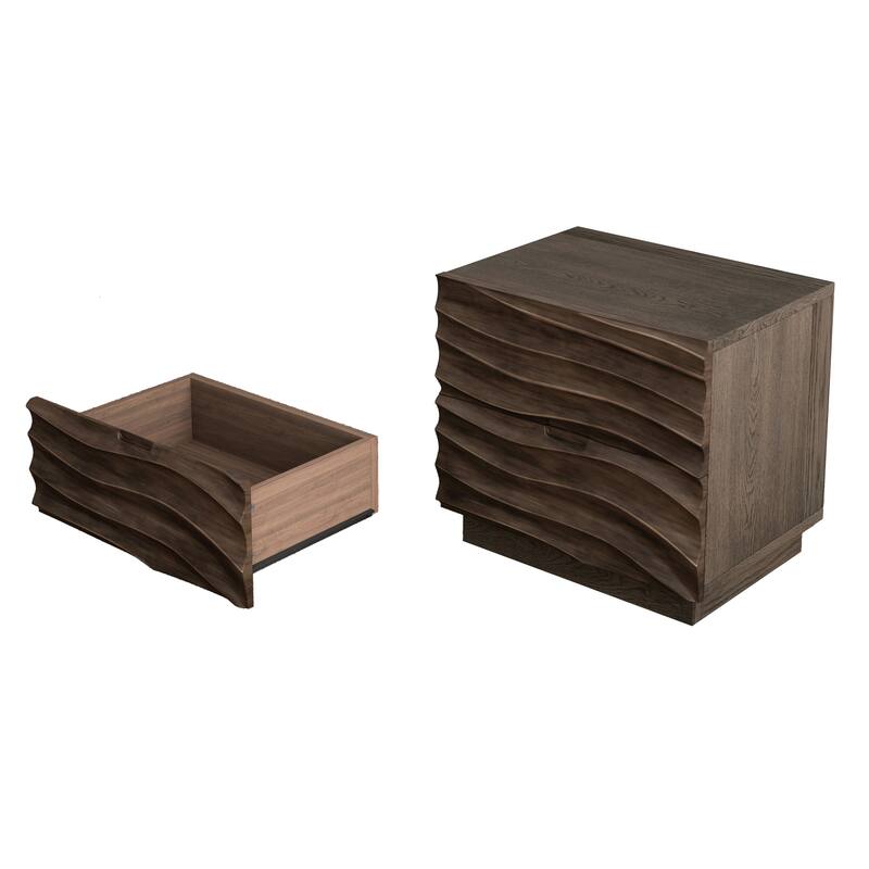 Solid Wood Nightstands, Bedside Table with 2 Drawers, No Handles, Sofa End Table for Living Room, Bedrooms