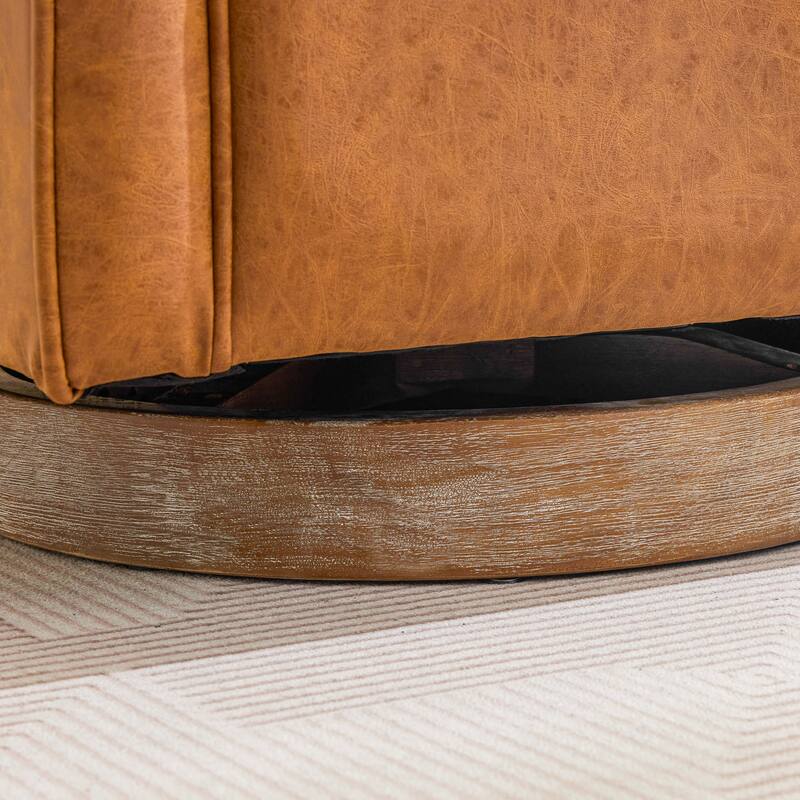 Modern Swivel Chair,PU leather Barrel Chair with Wooden Base and pillow