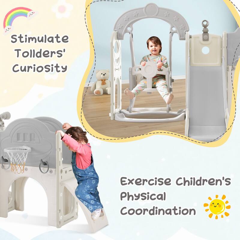 Toddler Slide and Swing Set 8 in 1 with Basketball Hoop