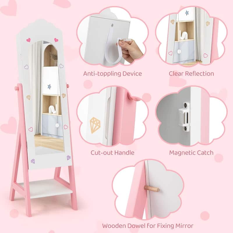 Kids Jewelry Armoire Wood Standing Children Jewelry Organizer
