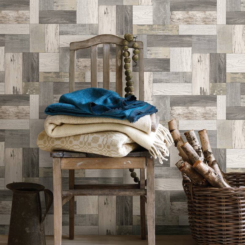 A-Street Prints Knock on Wood Neutral Distressed Wallpaper