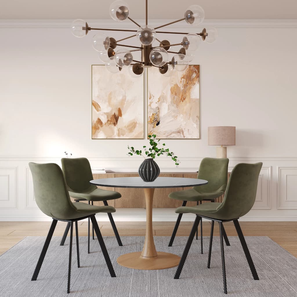 Bristol 35" Round Dining Table - Sintered Stone Top with Natural Wood Steel Pedestal Base - Modern Table for Kitchen & Dining