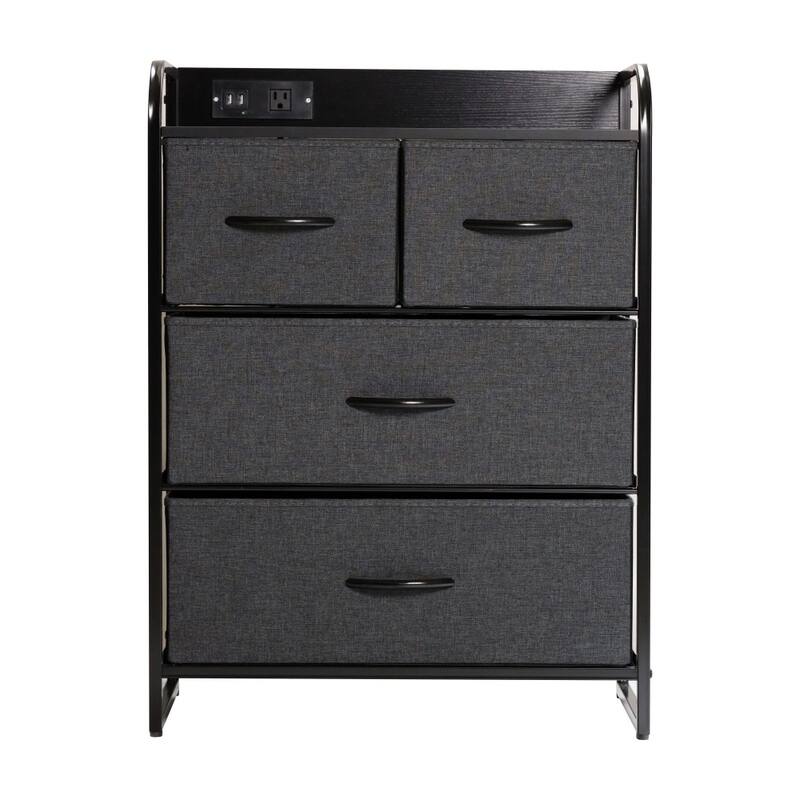 4 Fabric Drawer Nightstand with 2 USB Port/1 Outlet Charging Station