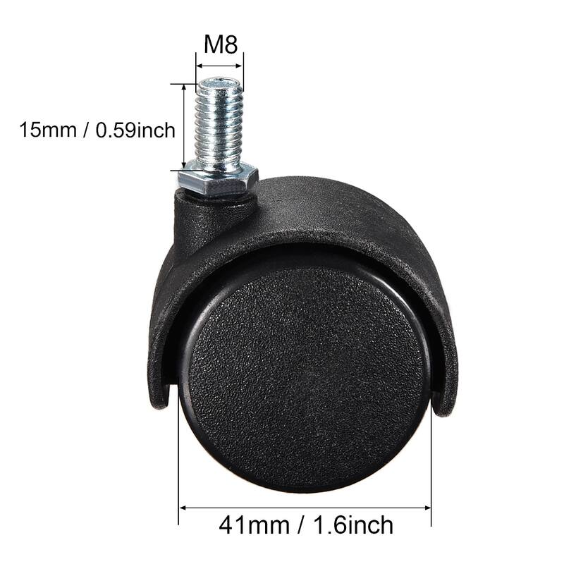 Furniture Casters Nylon Threaded Stem Swivel Caster Wheels Black - 1.6 inch, M8 x 15mm, 5pcs