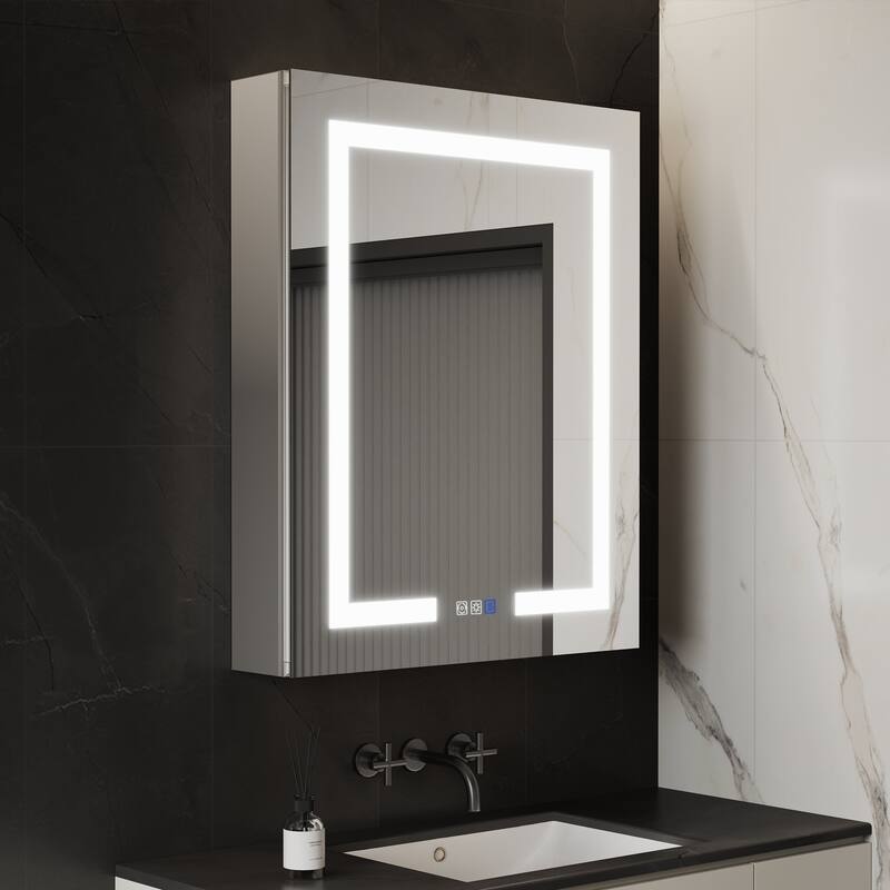 ExBrite 24" x 30" LED Lighted Bathroom Medicine Cabinet with Mirror,Recessed or Surface Mount,Defog