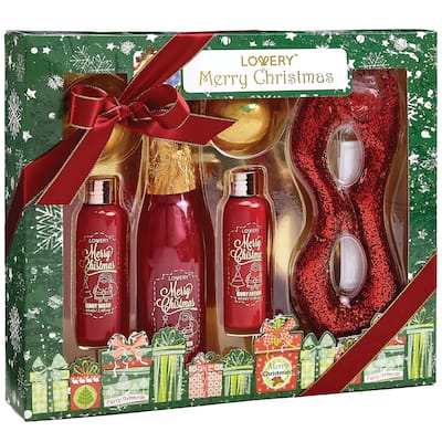 Lovery Bath & Body Christmas Gift Box - Red Rose & Jasmine Home Spa Set - 6 pc