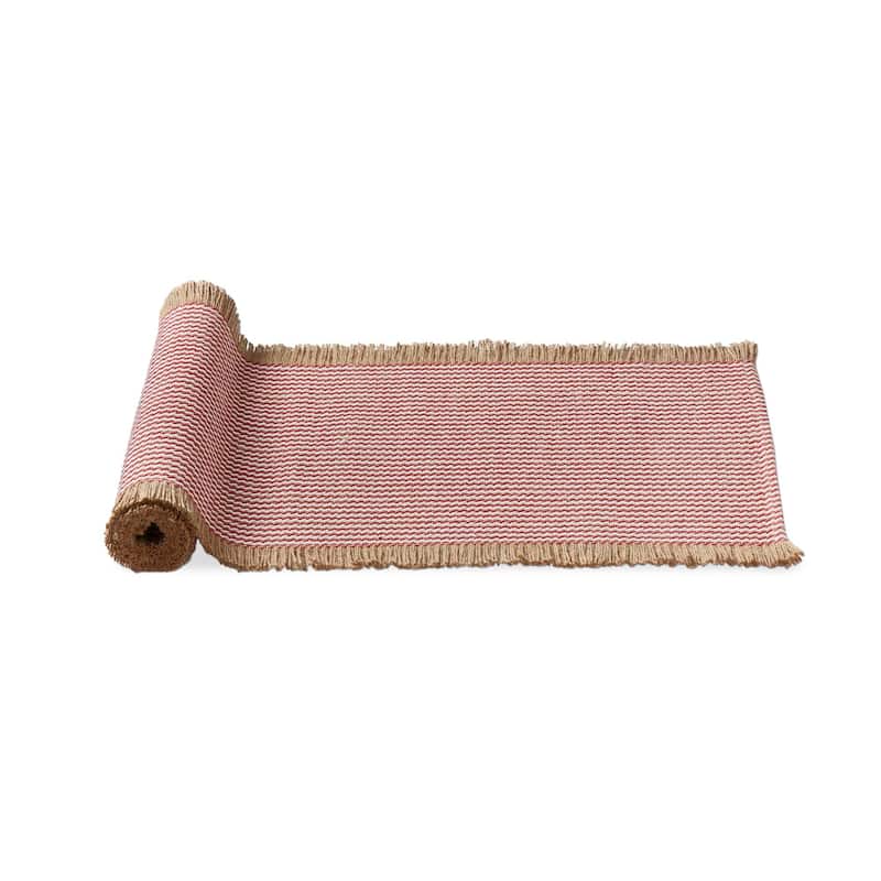 Merry Stripe Jute Table Runner for Christmas Red Multi 72 x 17.5 in Spot Clean Holiday Decor