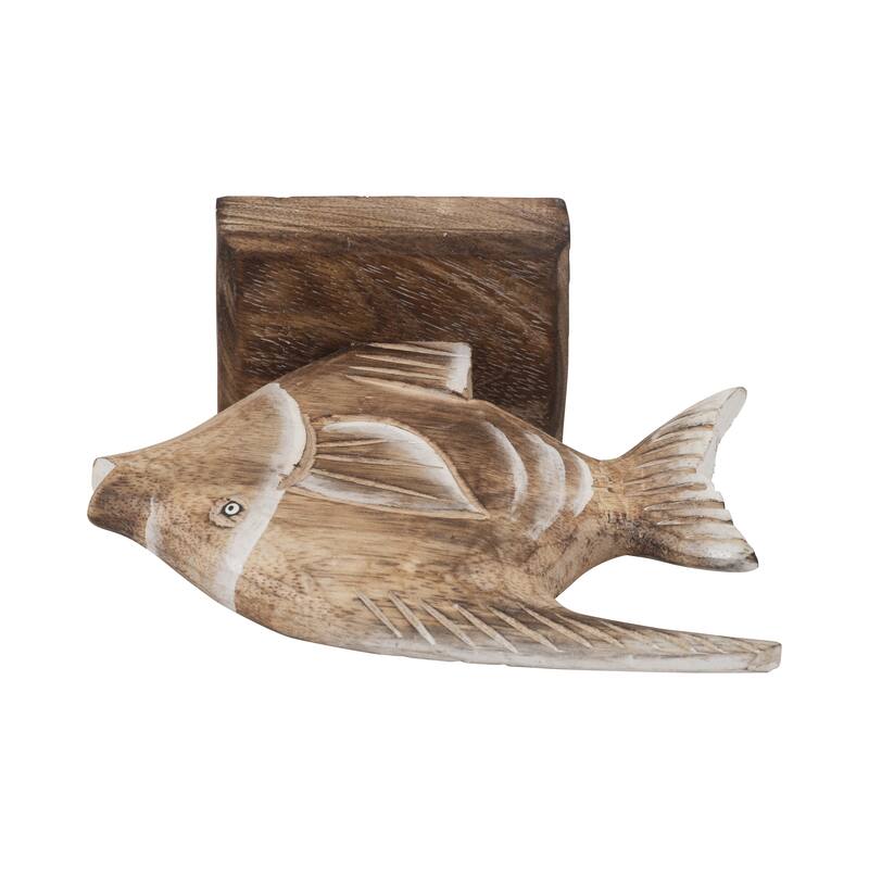 Sagebrook Home Natural Albasia Wood 8" Angel Fish Figurine- Unique Handcrafted Ocean-Inspired Showpiece - 8" x 4" x 7"