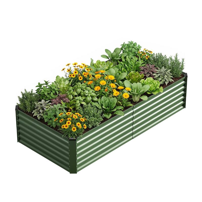 Meyreso 6ft x 3ft x 2ft Galvanized Metal Raised Garden Bed, Durable Outdoor Planter, Rust Resistant, Safety Edging