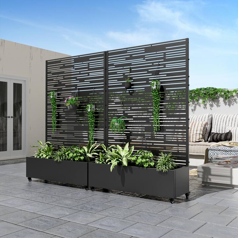 Raised Garden Bed Planter with Trellis Movable Planter Box with Lockable Wheels