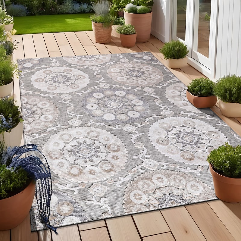 Beverly Rug Equator Medallion Bohemian Indoor Outdoor Area Rug