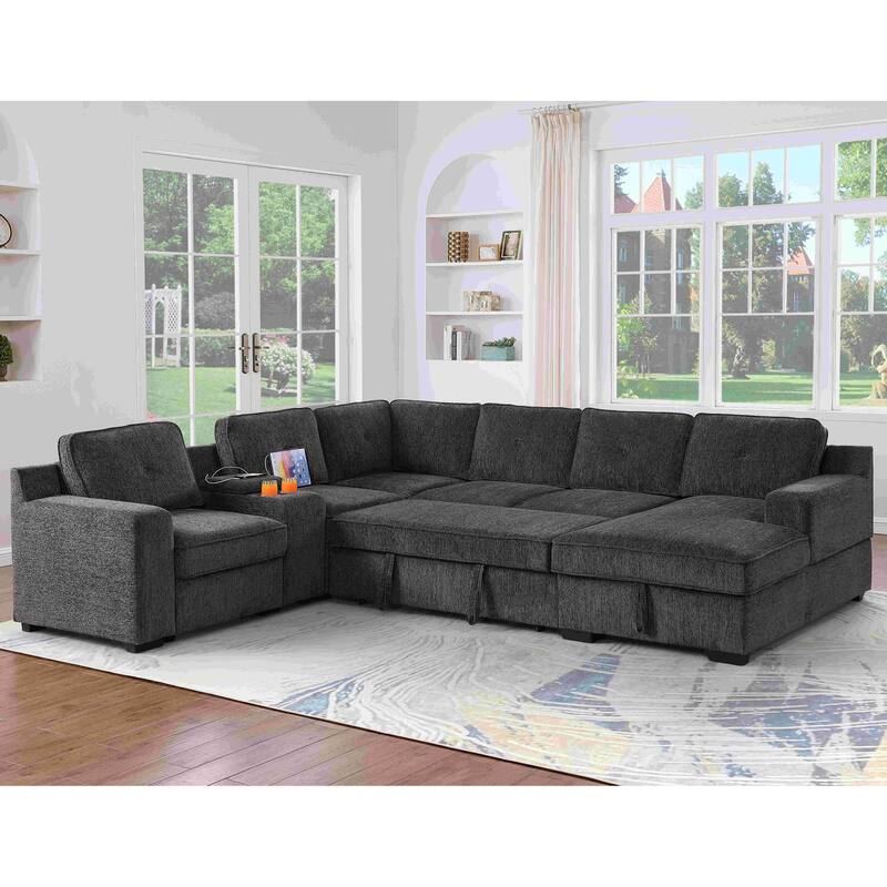 Oversized U Shaped Sleeper Sectional Sofa Pull Out Couch Bed