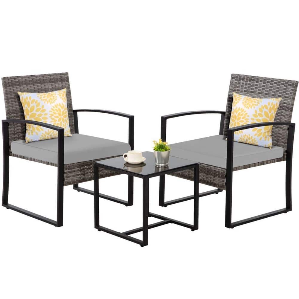 3-Piece Wicker Bistro Set, Outdoor Patio chairs with Coffee Table