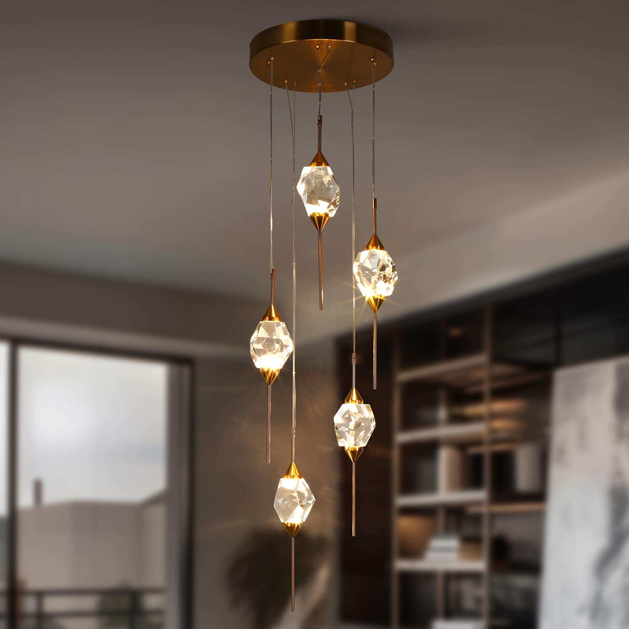 Modern LED 5-Light Crystal Chandeliers Island Pendant Lights for Kitchen Island - Gold