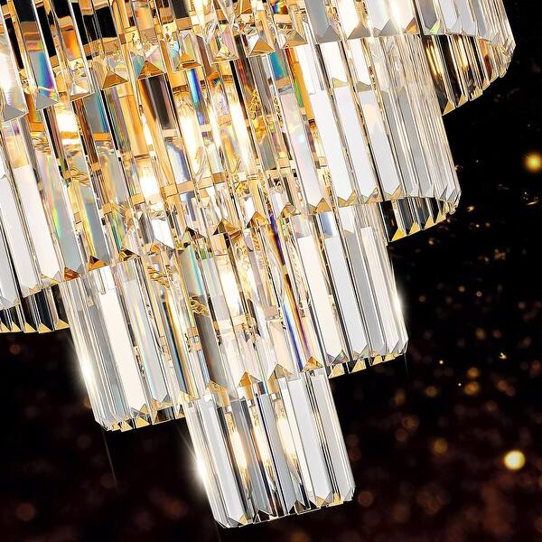 Ridgeyard 4 Lights Gold Crystal Chandelier Pendant Rain Drop Ceiling Light Fixture For Dining Room Bedroom