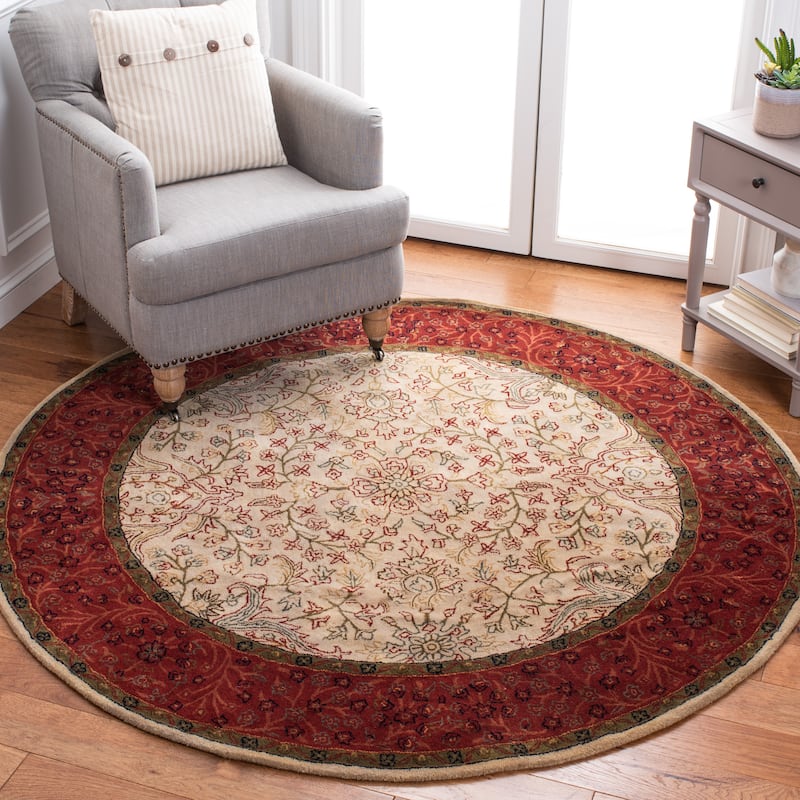 SAFAVIEH Handmade Persian Legend Bethli Traditional Oriental Wool Rug - 6' Round - Ivory/Rust