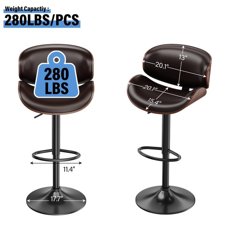 Bar Stools Adjustable Height Swivel Faux Leather Armless Barstools