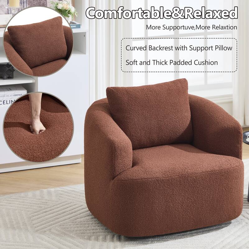 Swivel Round Sofa Chaise, Upholstered Sofa Chair with One Soft Pillow, Single Sofa with Adjustable Pillow