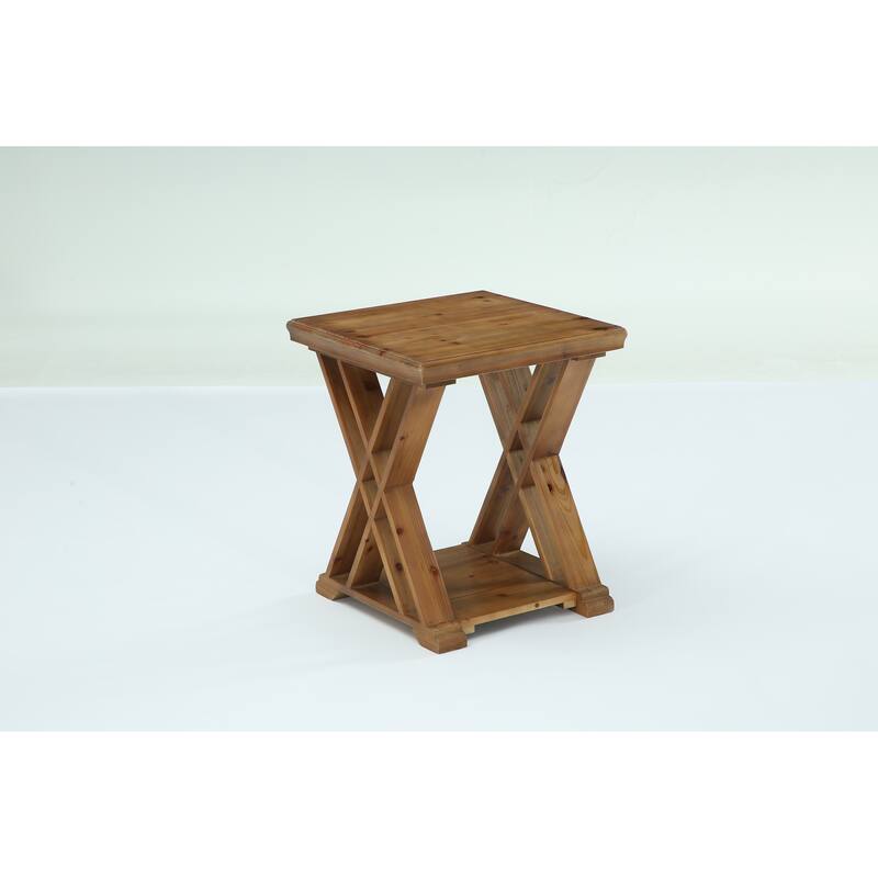 2-Tier Solid Wood End Table with Storage, 20 Inch Square Side Table - Rustic Brown