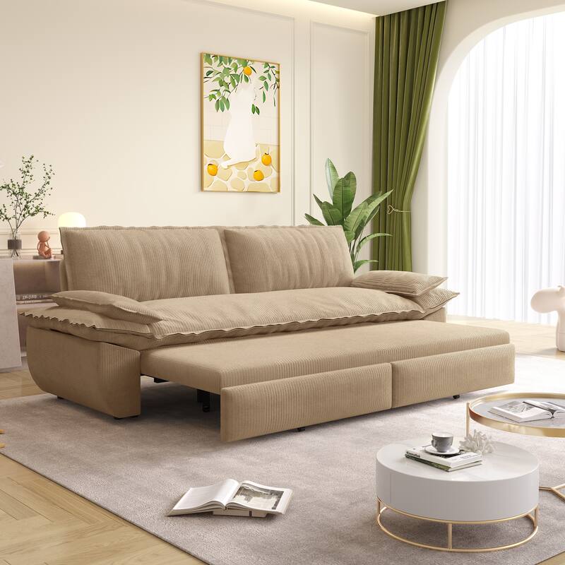 73" Queen Convertible Sleeper Sofa - 3-in-1 Pull Out Sofa Bed, Velvet Upholstery, Space-Saving Loveseat for Small Spaces