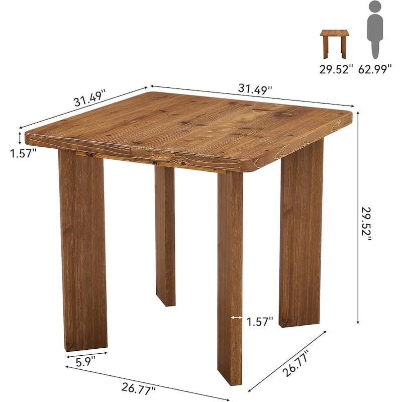 31.5-Inch Farmhouse Solid Wood Square Dining Table for Dinner, Living Room, Restaurant, Apartment