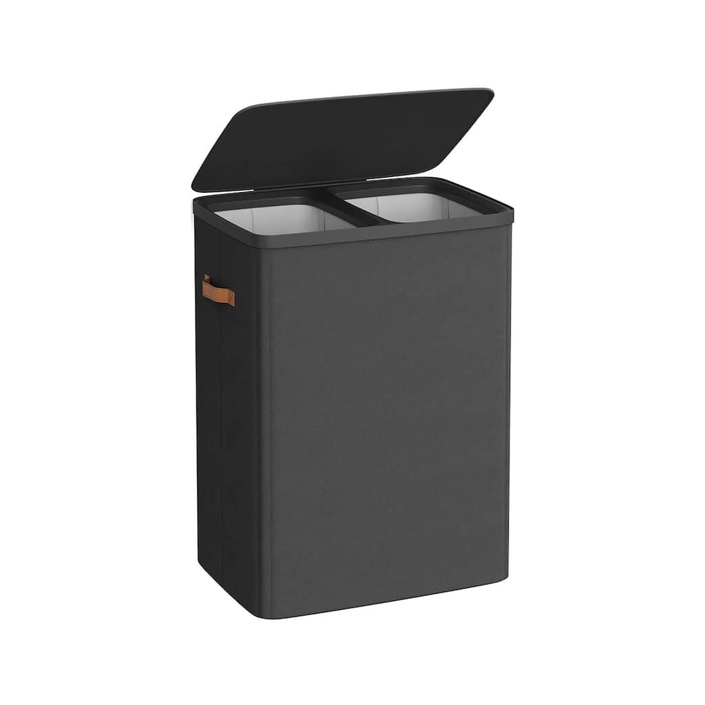 44.9 Gallon Dual-Compartment Laundry Hamper Ink Black, Water-Repellent Polyester - 22"L x 15.7"W x 29.5"H