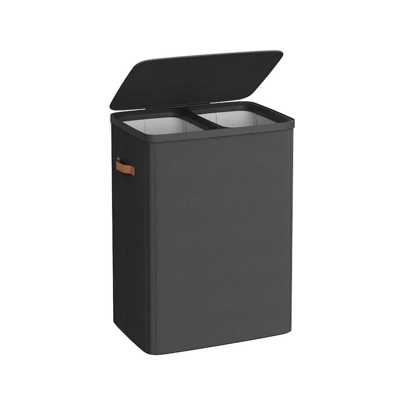 44.9 Gallon Dual-Compartment Laundry Hamper Ink Black, Water-Repellent Polyester - 22"L x 15.7"W x 29.5"H