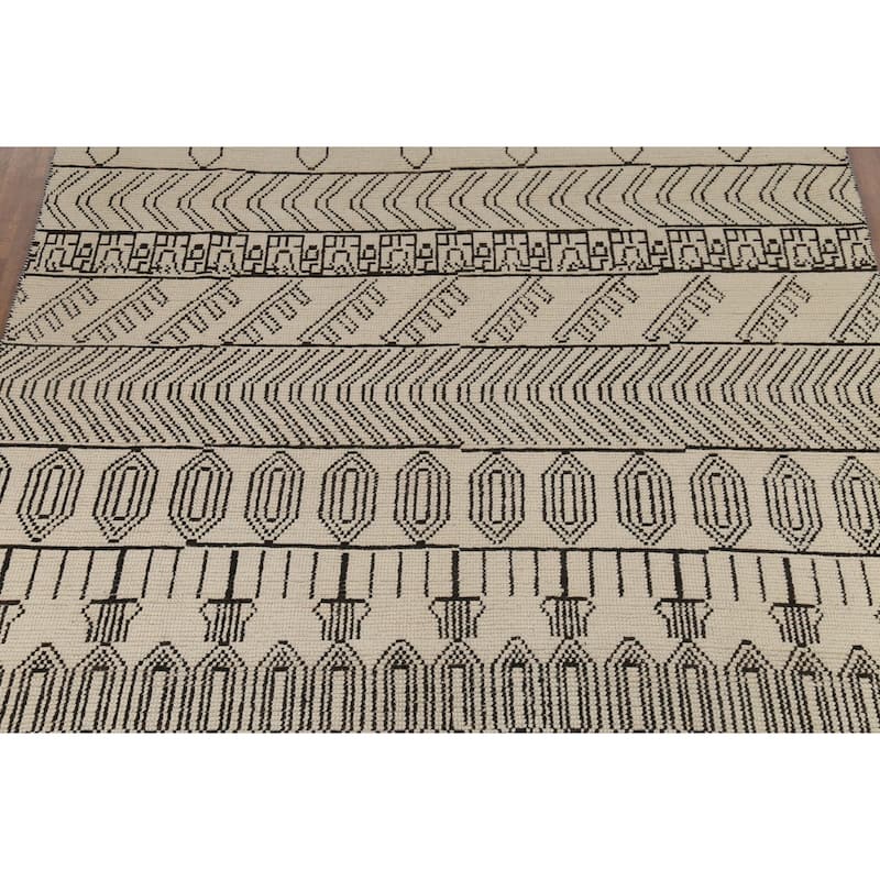 Moroccan Style Area Rug Hand-Knotted Oriental Beige Wool Carpet - 7'9"x 10'6"