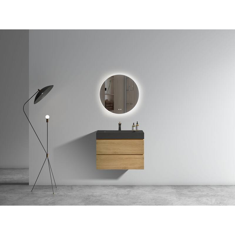 GDFStudio - Naomi Modern Floating Bathroom Vanity with Soft-Close Drawers and Pre-Assembled One-Piece Sink Basin