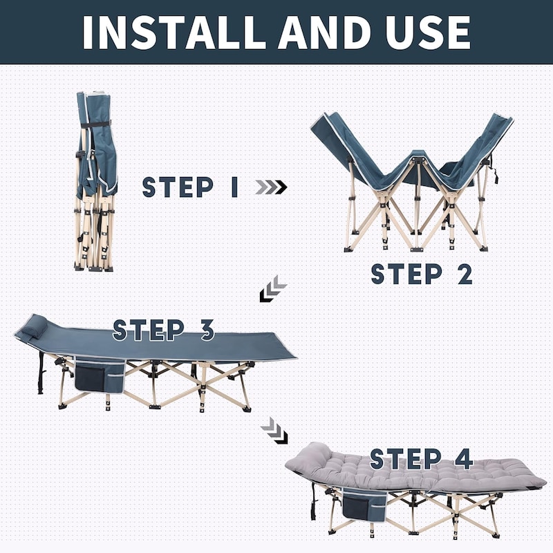 Camping Cot, Folding Camping Cot Folding Cot for Adults with Mattress, Pillow and Side Mesh Holders Holds Weights Up to 500Lbs