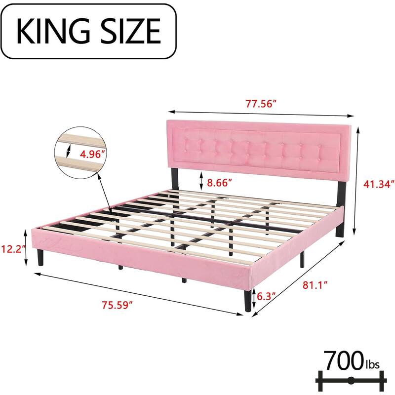 alazyhome Upholstered Platform Bed Frame with Button Tufting Headboard