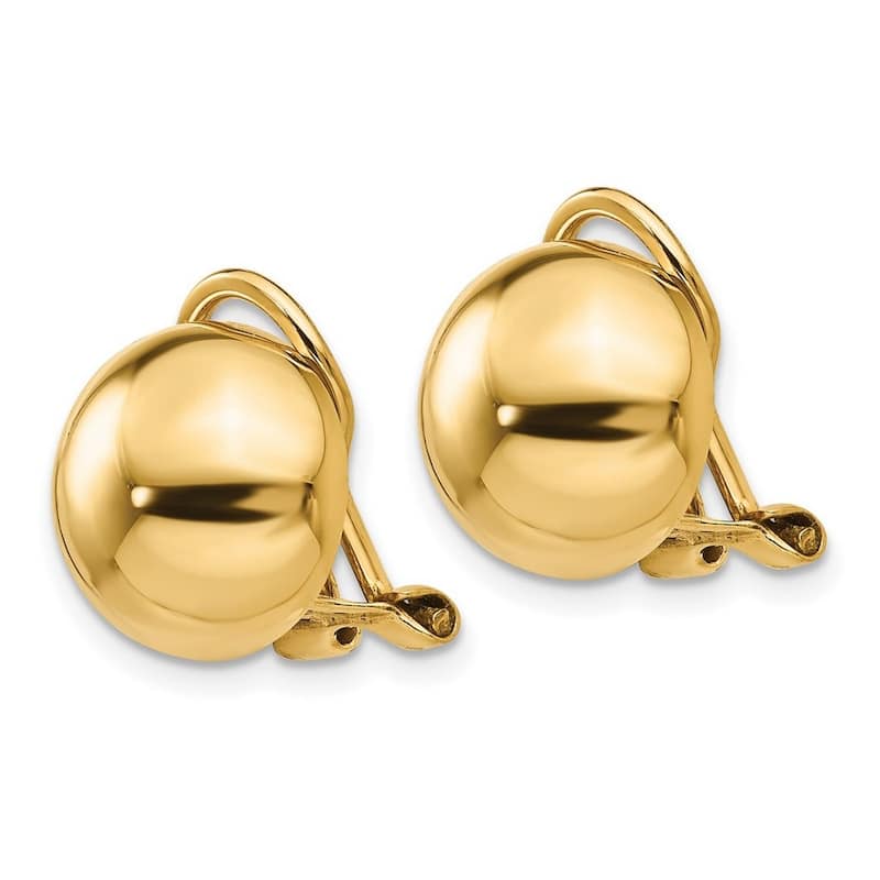 Curata 14k Yellow Gold Polished 15x15mm Non Pierced Ball Earrings