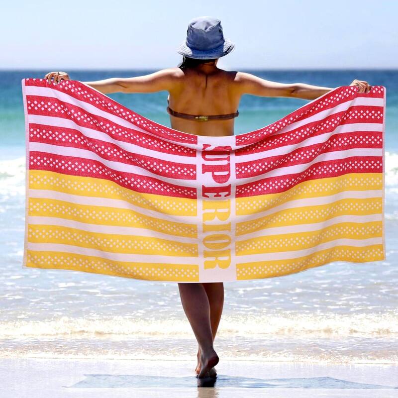 Superior Striped Cotton Fuzzy Velour Terry Large Oversized Beach Towel